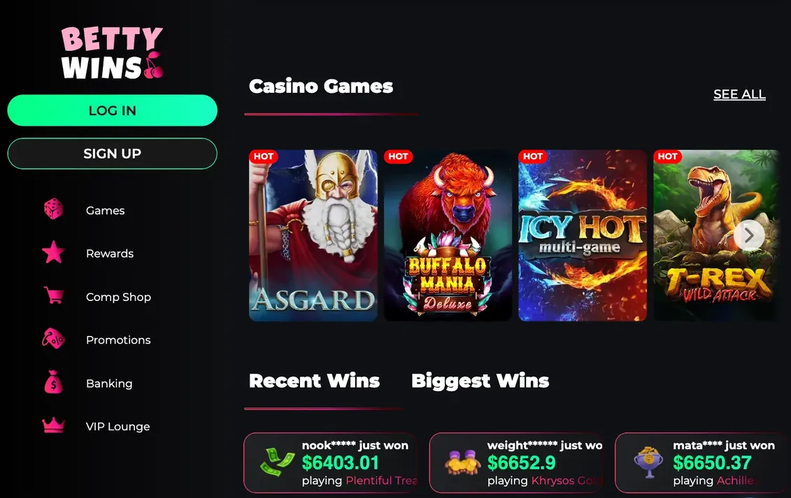BettyWins Pokies games